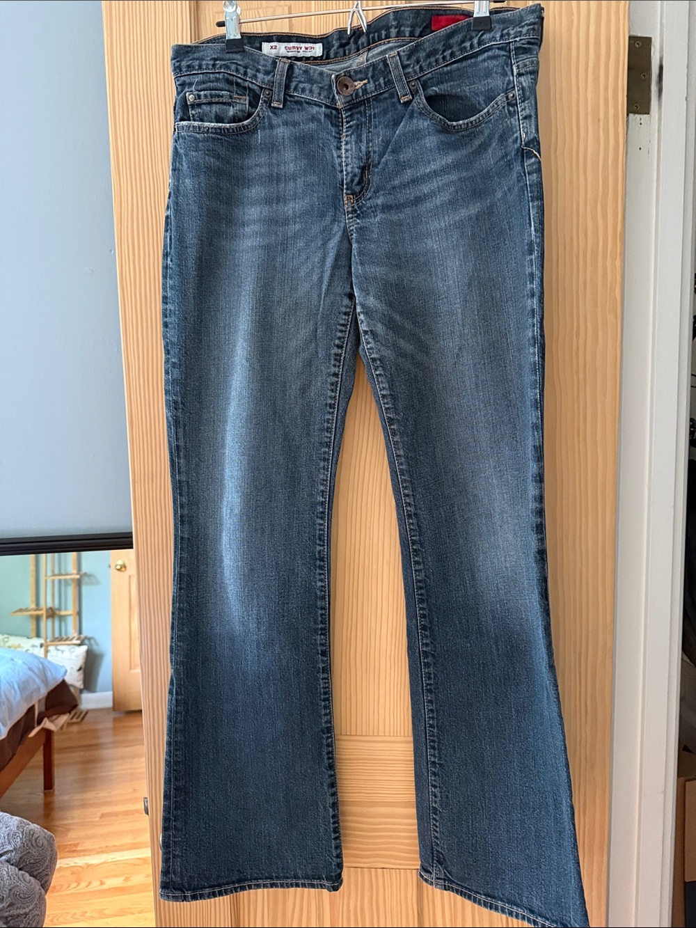 Express Women's X2 Curvy Dark Blue Boot Cut Jeans